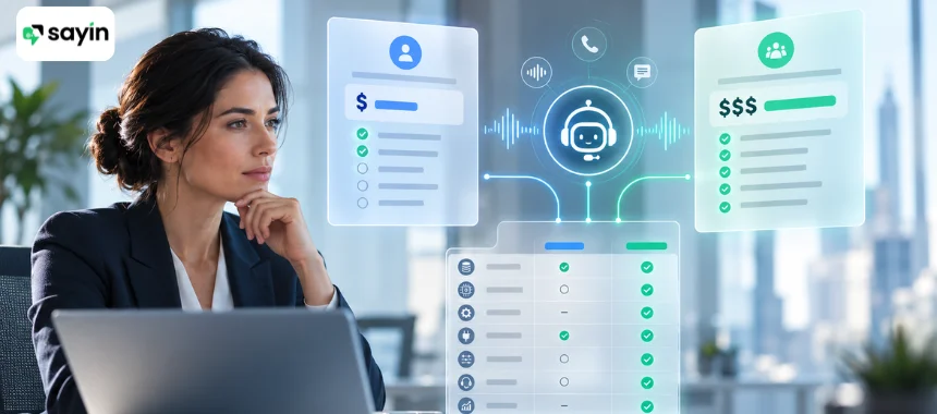 AI voice agent pricing comparison with business buyer reviewing cost and service inclusions